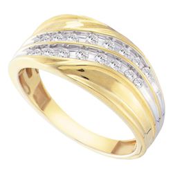 10kt Yellow Gold Mens Round Channel-set Diamond Diagonal Double Row Wedding Band 1/3 Cttw