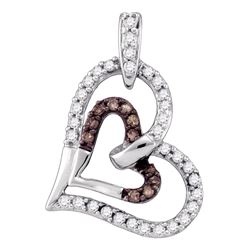 10kt White Gold Round Brown Diamond Heart Pendant 1/4 Cttw