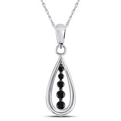 10kt White Gold Round Black Color Enhanced Diamond Teardrop Pendant 1/8 Cttw