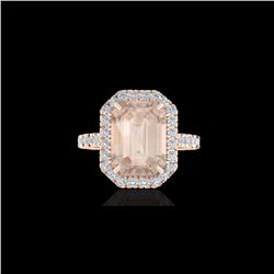 4.50 ctw Morganite & Micro Pave VS/SI Diamond Ring 14K Rose Gold
