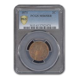 1871 Two Cent Piece MS-65 PCGS (Red/Brown)