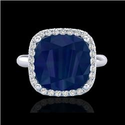 6 ctw Sapphire And Micro Pave Halo VS/SI Diamond Ring 18K White Gold