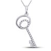 Image 1 : 10kt White Gold Round Pave-set Diamond Key Pendant 1/10 Cttw