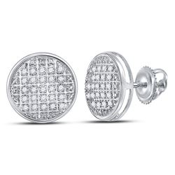 10kt White Gold Mens Round Diamond Circle Cluster Stud Earrings 1/8 Cttw