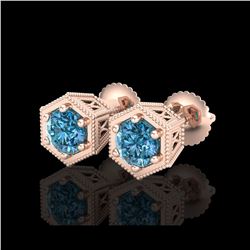 1.15 ctw Fancy Intense Blue Diamond Art Deco Earrings 18K Rose Gold