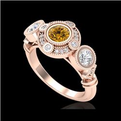1.51 ctw Intense Fancy Yellow Diamond Art Deco Ring 18K Rose Gold