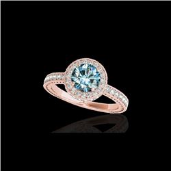 1.51 ctw SI Certified Fancy Blue Diamond Halo Ring 10K Rose Gold