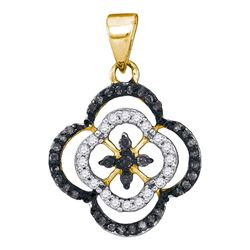 10kt Yellow Gold Round Black Color Enhanced Diamond Quatrefoil Cluster Pendant 1/4 Cttw