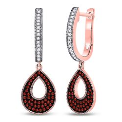 10kt Rose Gold Round Red Color Enhanced Diamond Dangle Earrings 1/3 Cttw