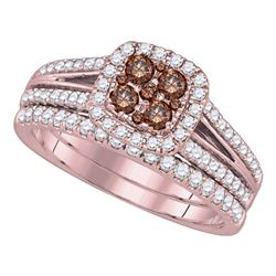 14kt Yellow Gold Round Brown Diamond Bridal Wedding Engagement Ring Band Set 1.00 Cttw