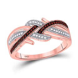 10kt Rose Gold Round Red Color Enhanced Diamond Crossover Band Ring 1/6 Cttw