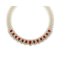 33.4 ctw Designer Ruby & VS Diamond Necklace 18K Yellow Gold