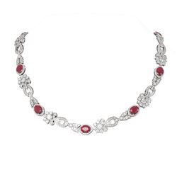 38.89 ctw Ruby & Diamond Necklace 18K White Gold