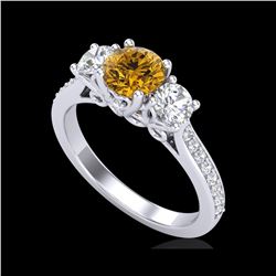 1.67 ctw Intense Fancy Yellow Diamond Art Deco Ring 18K White Gold