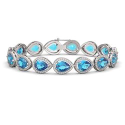 20.3 ctw Swiss Topaz & Diamond Micro Pave Halo Bracelet 10K White Gold