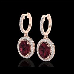 3.75 ctw Garnet & Micro Pave VS/SI Diamond Earrings Halo 14K Rose Gold