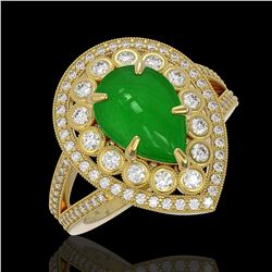 4.12 ctw Jade & Diamond Victorian Ring 14K Yellow Gold