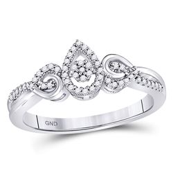10kt White Gold Round Diamond Teardrop Cluster Curl Ring 1/8 Cttw