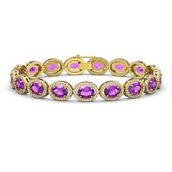 19.82 ctw Amethyst & Diamond Micro Pave Halo Bracelet 10K Yellow Gold