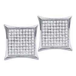 10kt White Gold Round Diamond Kite Cluster Earrings 7/8 Cttw