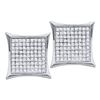 Image 1 : 10kt White Gold Round Diamond Kite Cluster Earrings 7/8 Cttw