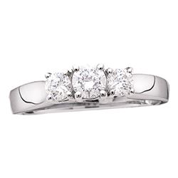 14kt White Gold Round Diamond 3-stone Bridal Wedding Engagement Ring 1/2 Cttw