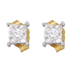 10kt Yellow Gold Round Diamond Square-shape Stud Earrings 1/8 Cttw