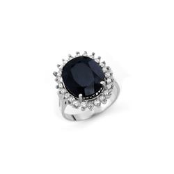 14.10 ctw Blue Sapphire & Diamond Ring 14K White Gold