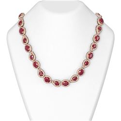 92.52 ctw Ruby & Diamond Necklace 18K Rose Gold