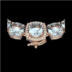 87 ctw Aquamarine & Diamond Micro Eternity Necklace 14K Rose Gold