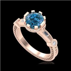 1.71 ctw Fancy Intense Blue Diamond Art Deco Ring 18K Rose Gold