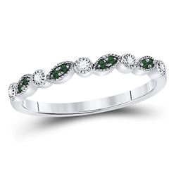 10kt White Gold Round Emerald Diamond Milgrain Stackable Band Ring 1/10 Cttw