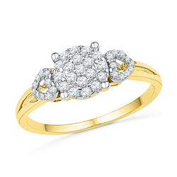 10kt Yellow Gold Round Diamond Concentric Cluster Heart Ring 1/3 Cttw