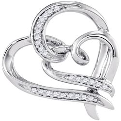 10kt White Gold Round Diamond Linked Double Heart Pendant 1/10 Cttw