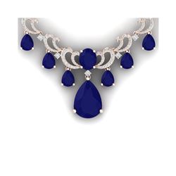 36.85 ctw Sapphire & VS Diamond Necklace 18K Rose Gold
