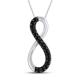10kt White Gold Round Black Color Enhanced Diamond Infinity Pendant 1/10 Cttw