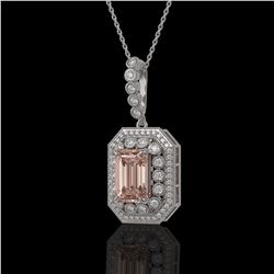 6.05 ctw Morganite & Diamond Victorian Necklace 14K White Gold