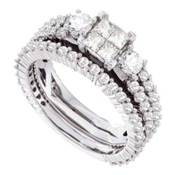 14kt White Gold Princess Diamond Cluster Bridal Wedding Engagement Ring Band Set 2.00 Cttw