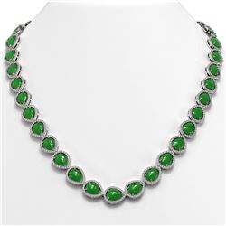 37 ctw Jade & Diamond Micro Pave Halo Necklace 10K White Gold