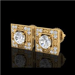 1.63 ctw VS/SI Diamond Solitaire Art Deco Stud Earrings 18K Yellow Gold