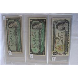 Canada One Dollar Bills (3)