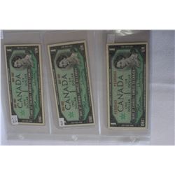 Canada One Dollar Bills (3)