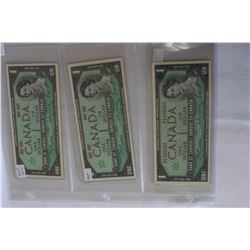 Canada One Dollar Bills (3)