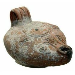 Oversized Ancient Terracotta Oil Lamp with Grape