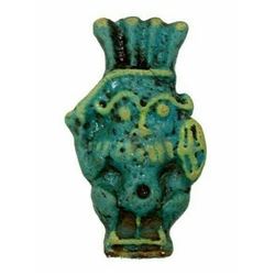 Ancient Egyptian Blue, Yellow Faience Bes Amulet Roman