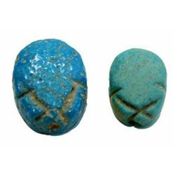 Lot of 2 Ancient Egyptian Faience Scarabs New Kingdom