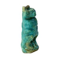 Ancient Egyptian Blue Faience Baboon with Hieroglyph