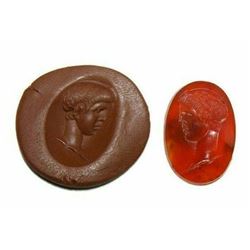 Ancient Roman Carnelian Intaglio Depicting a Youth Late