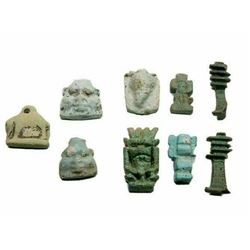 Lot of 9 Ancient Egyptian Blue-green Faience Amulets