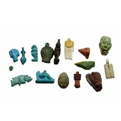 Lot of 15 Ancient Egyptian Faience, Stone Amulets Late